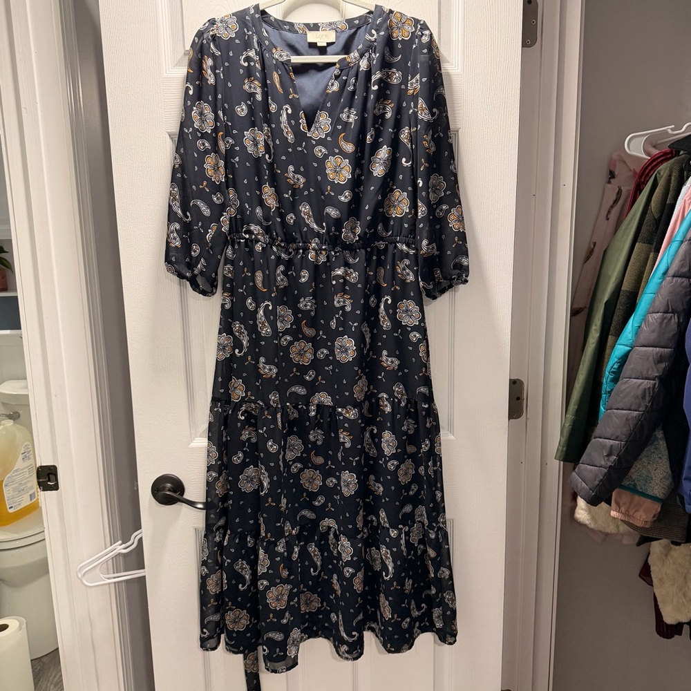 LOFT Navy Floral Midi Dress